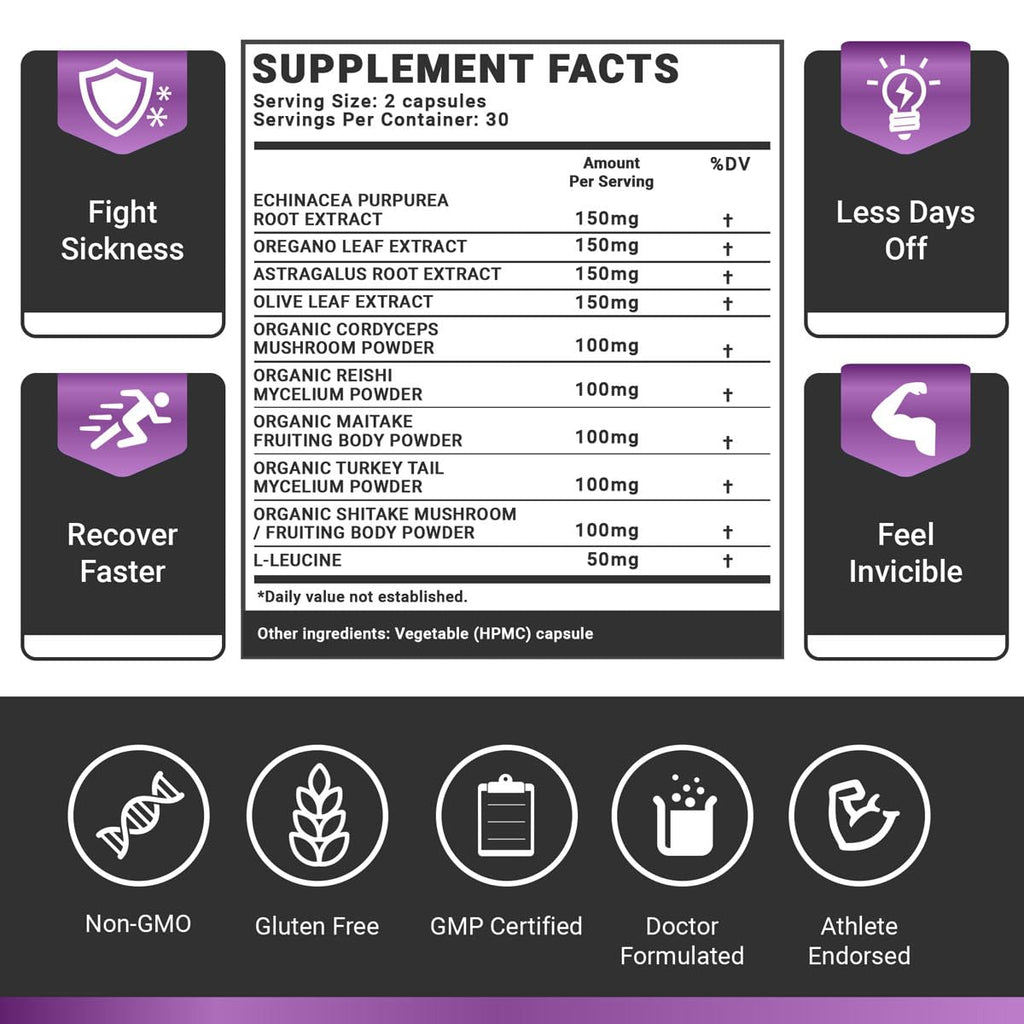 OMISSANDI-WELLNESS Resilient - Natural Immune System Support - Dr. Ian Stern Formulated - to boost your defenses - W/Organic Mushroom Blend, Echinacea, Astragalus & More - Vegan - Made in USA- 60 Caps - Maple Wellness Supplements