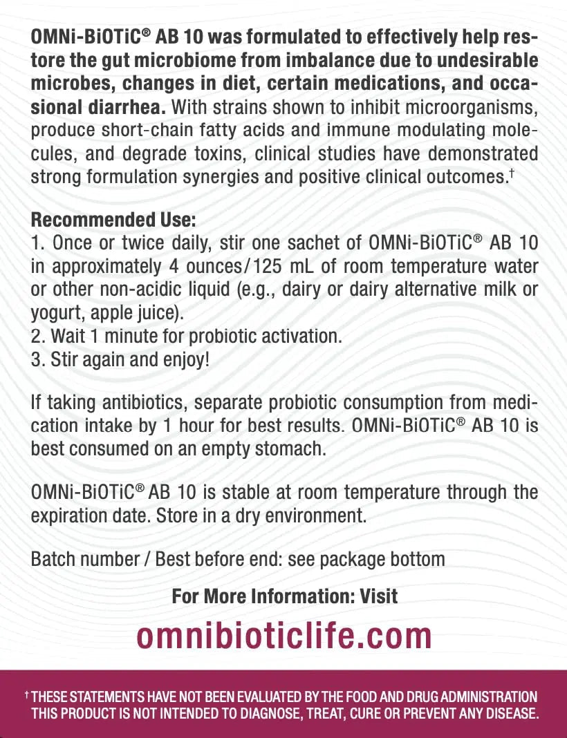 OMNi BiOTiC AB 10 - Clinically Tested Restorative Probiotic - Supports & Restores Gut Flora & Digestion - Digestive Probiotic for Diarrhea - Vegan, Hypoallergenic, Non-GMO (30 Daily Packets) - TrustMedUSA