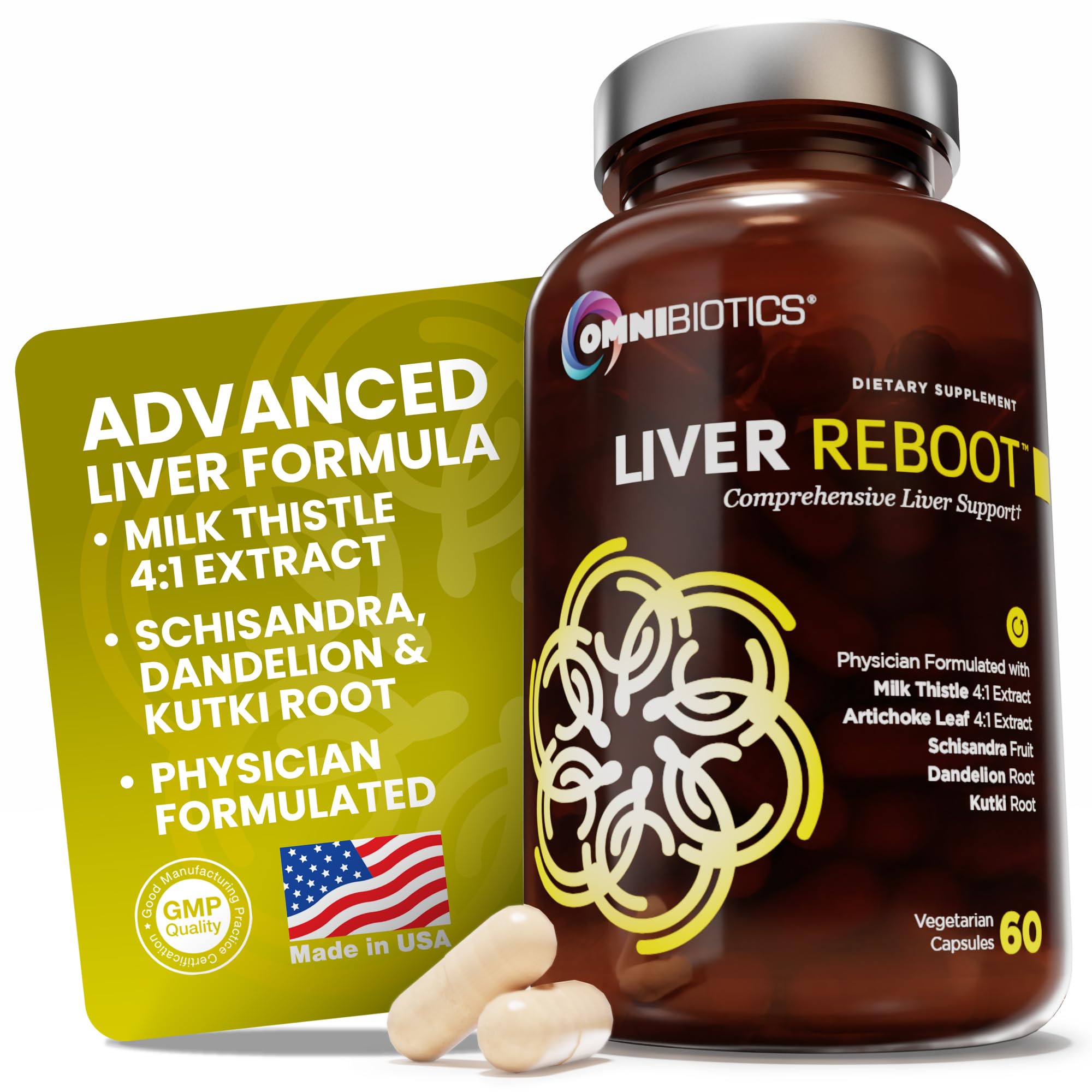 OmniBiotics Liver Cleanse Detox & Repair Supplement – Milk Thistle, Dandelion Root, Alpha Lipoic Acid, Artichoke Extract, Schisandra, Silymarin – 60 Vegan Capsules - Maple Wellness Supplements