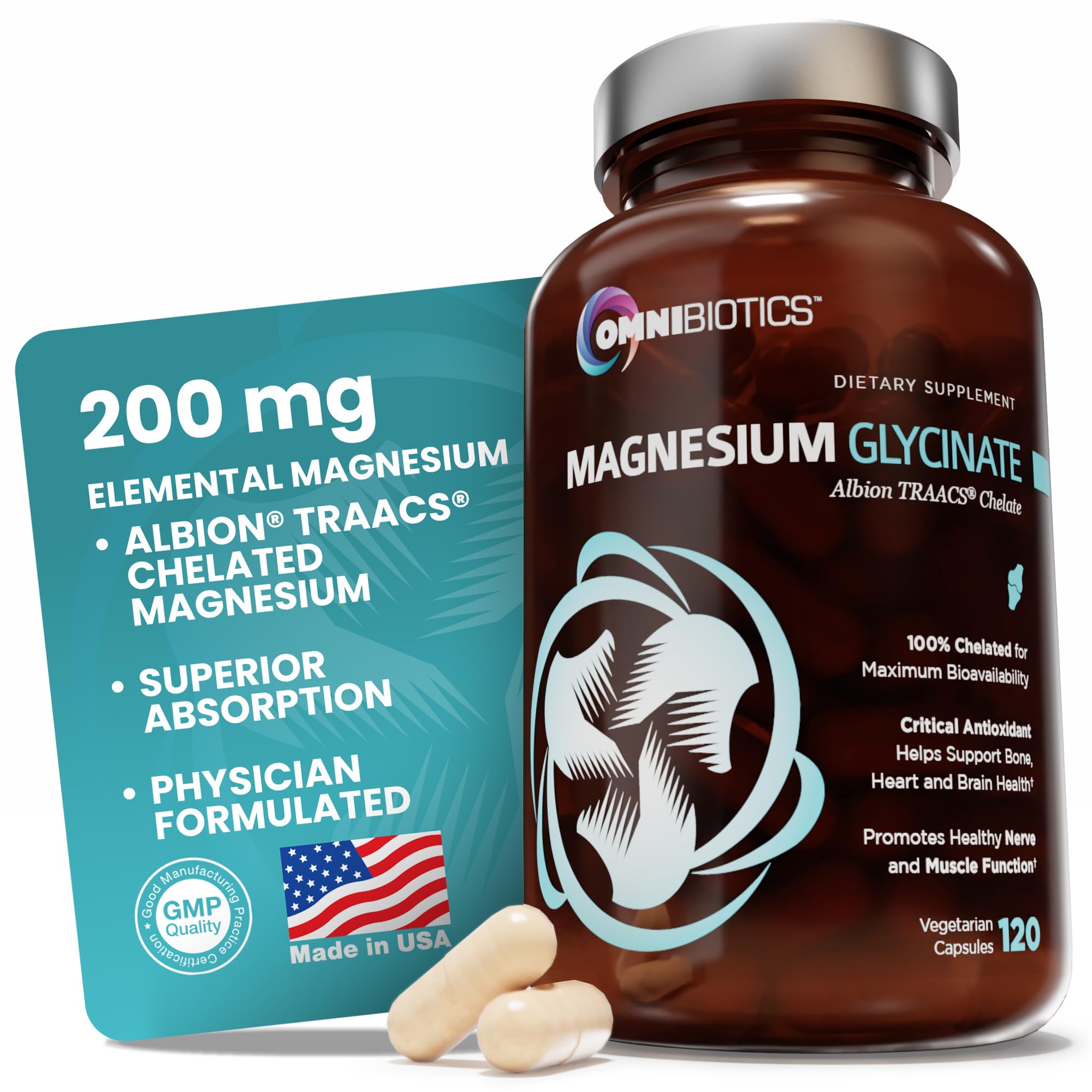 OmniBiotics Magnesium Glycinate Supplement – with 100% Pure Albion TRAACS Bisglycinate Chelate for Sleep, Muscle - TrustMedUSA