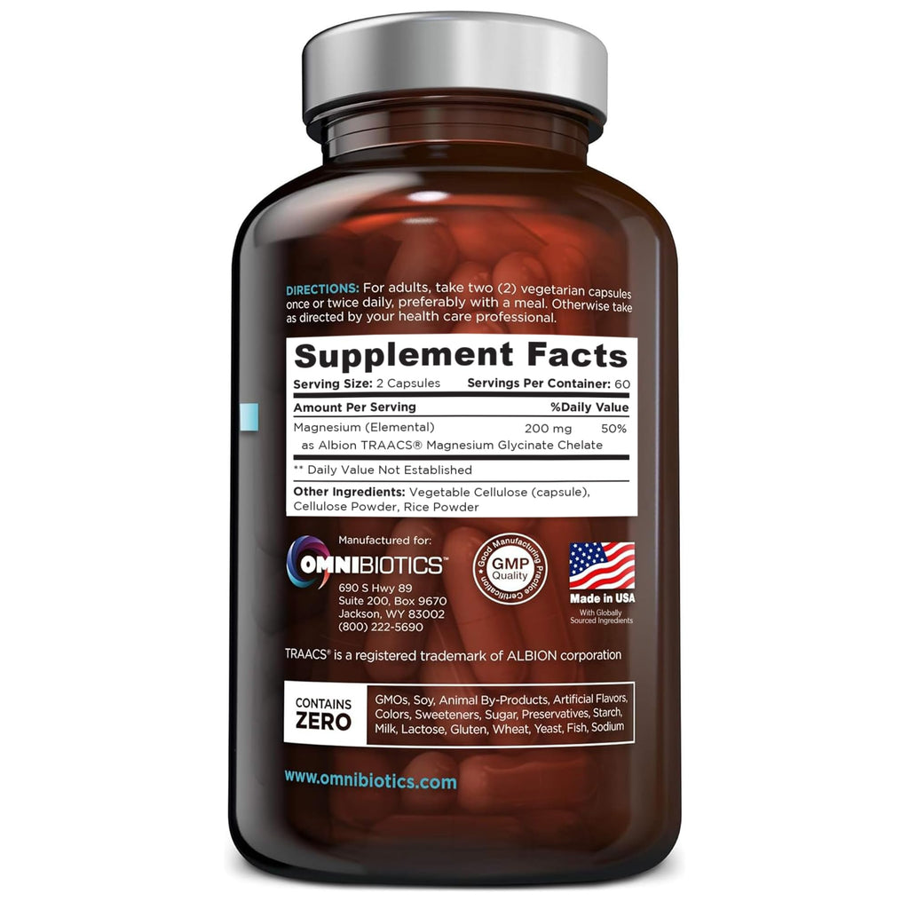 OmniBiotics Magnesium Glycinate Supplement – with 100% Pure Albion TRAACS Bisglycinate Chelate for Sleep, Muscle - TrustMedUSA