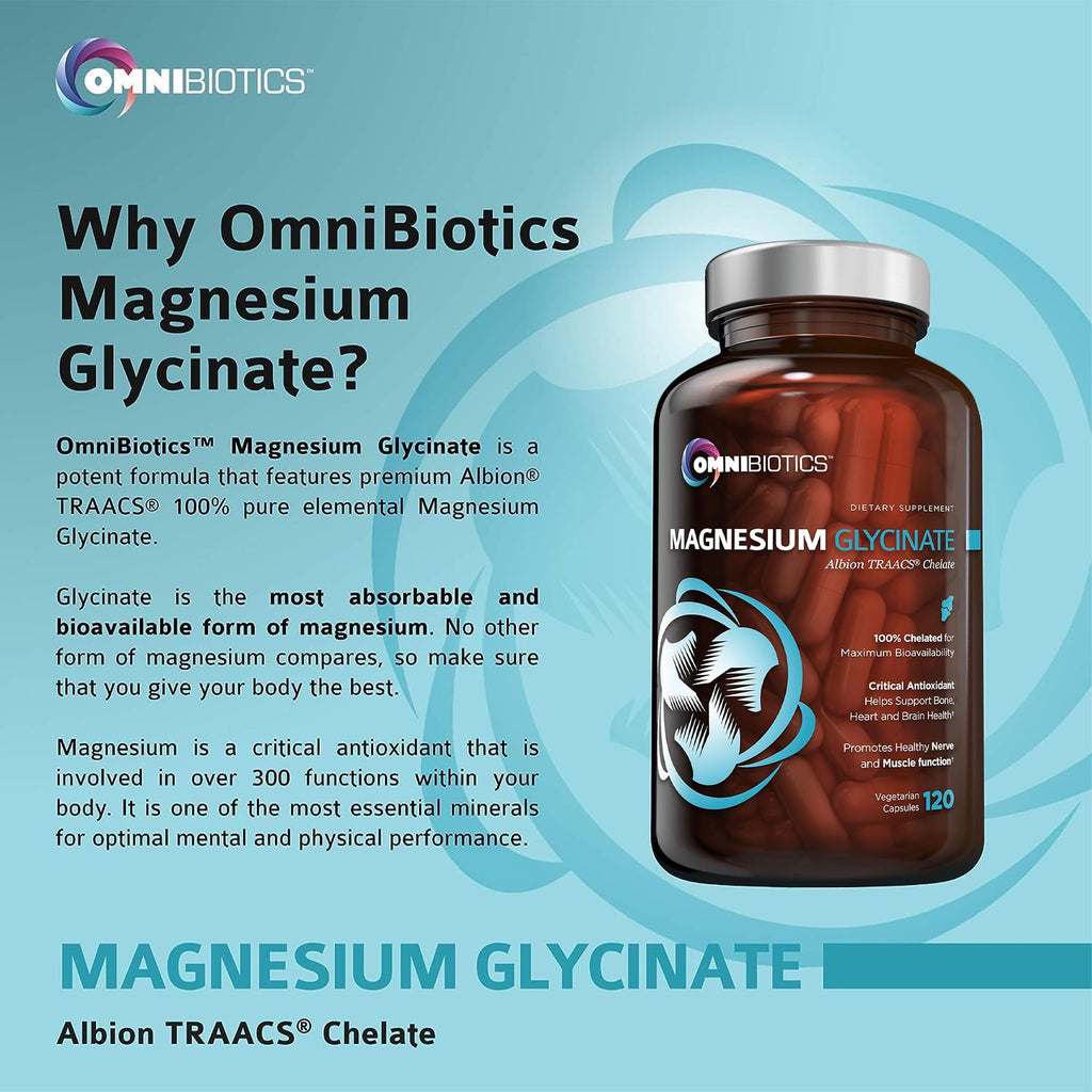 OmniBiotics Magnesium Glycinate Supplement – with 100% Pure Albion TRAACS Bisglycinate Chelate for Sleep, Muscle - TrustMedUSA