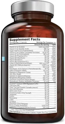 OmniBiotics Ultimate Daily Multivitamin for Women & Men – 34 Essential Ingredients Including Vitamin A, C, D, E, B6, B12, Biotin, Zinc – 120 Vegan Capsules - TrustMedUSA