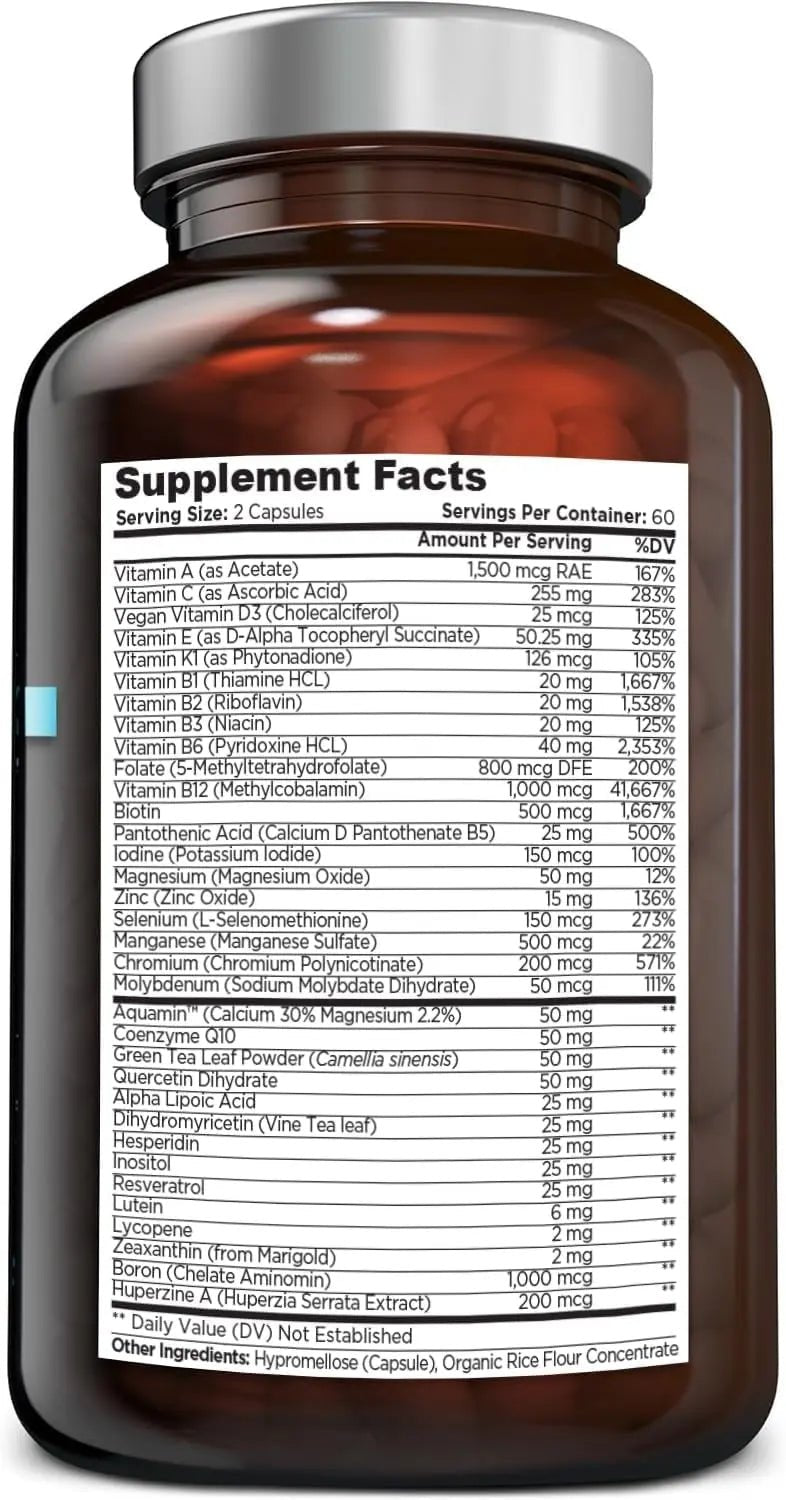 OmniBiotics Ultimate Daily Multivitamin for Women & Men – 34 Essential Ingredients Including Vitamin A, C, D, E, B6, B12, Biotin, Zinc – 120 Vegan Capsules - TrustMedUSA