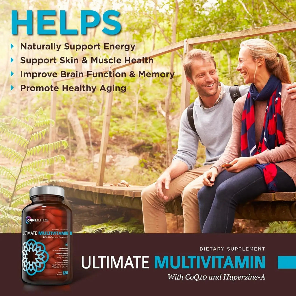 OmniBiotics Ultimate Daily Multivitamin for Women & Men – 34 Essential Ingredients Including Vitamin A, C, D, E, B6, B12, Biotin, Zinc – 120 Vegan Capsules - TrustMedUSA