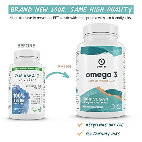 Omvits Vegan Omega 3 DHA from Algae Oil 1000mg - 60 Softgel Capsules with Vitamin E - TrustMedUSA