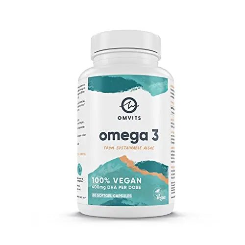 Omvits Vegan Omega 3 DHA from Algae Oil 1000mg - 60 Softgel Capsules with Vitamin E - TrustMedUSA