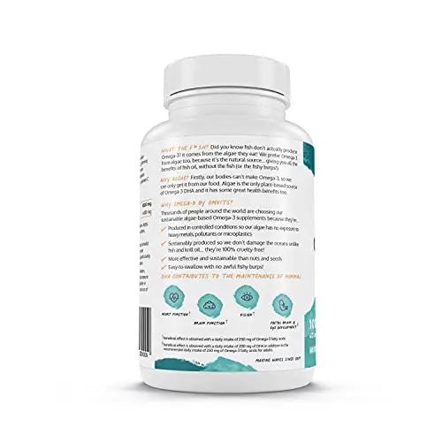 Omvits Vegan Omega 3 DHA from Algae Oil 1000mg - 60 Softgel Capsules with Vitamin E - TrustMedUSA