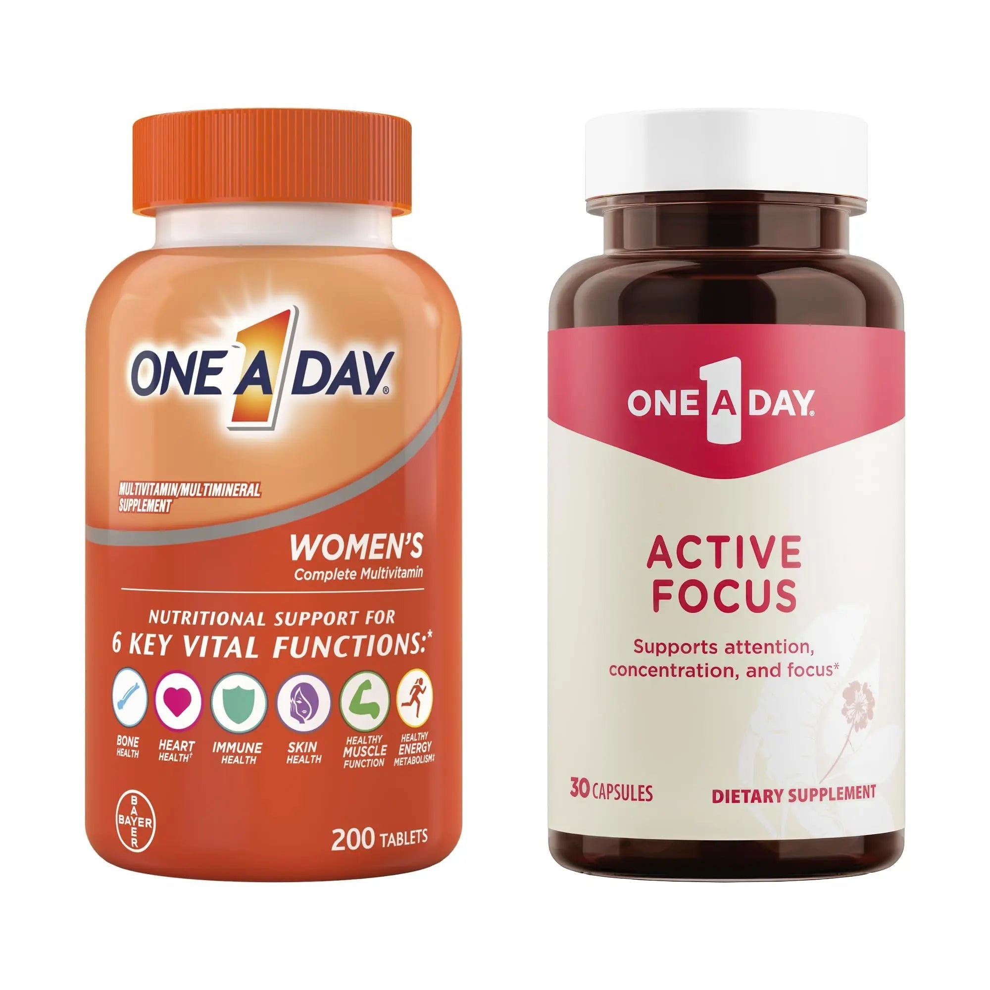 ONE A DAY Bundle Multivitamin for Women 200 Count Tablets Active Focus Supplement - TrustMedUSA