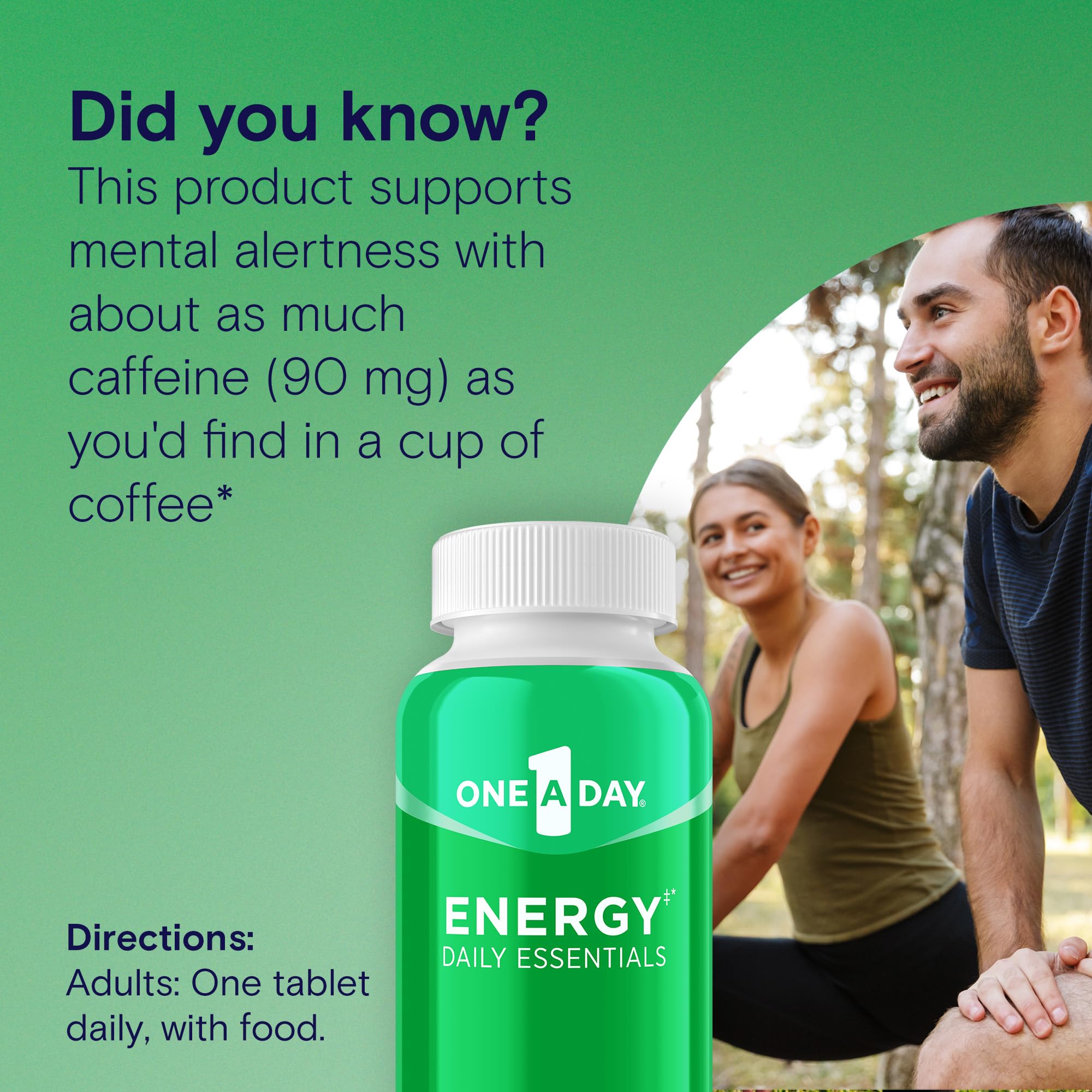 One A Day Energy Daily Essentials Multivitamin, Energy Supplement to Support Mental Alertness and Immune Health with Vitamins A C, D, E, Zinc and Caffeine, 120 Count - TrustMedUSA