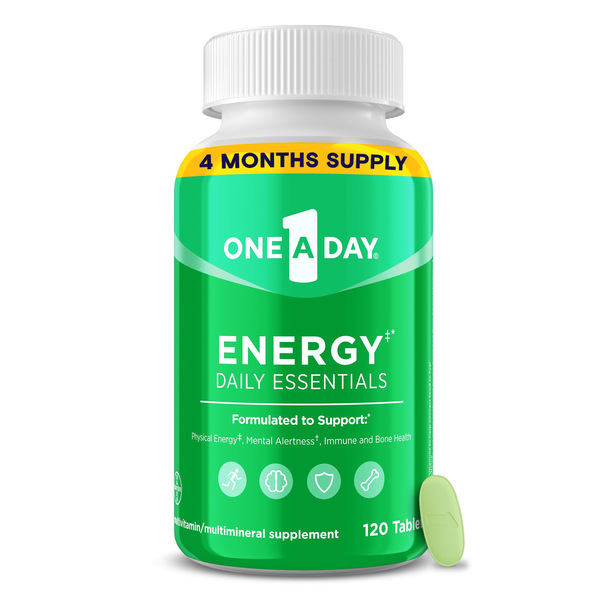 One A Day Energy Daily Essentials Multivitamin, Energy Supplement to Support Mental Alertness and Immune Health with Vitamins A C, D, E, Zinc and Caffeine, 120 Count - TrustMedUSA