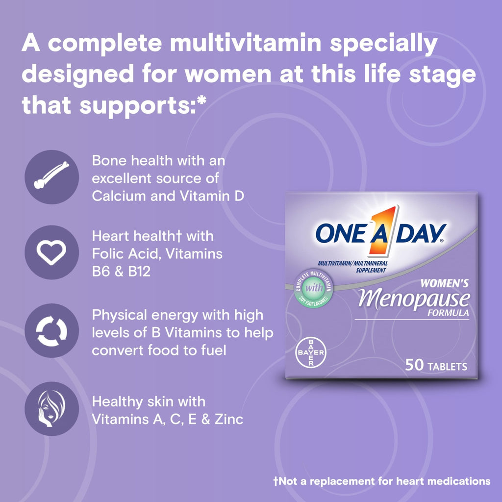 One A Day Women's Menopause Multivitamin with Vitamin A, Vitamin C, Vitamin D, Vitamin E and Zinc for Immune Health Support, Bone health, 50 Count - TrustMedUSA