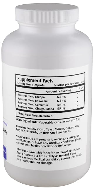 One Planet Nutrition Nano Brain 500 mg Capsules (120 Count) - Synergistic Blend of Bacopa, Curcumin, Boswellia & Ginkgo - Enhances Mental Clarity & Memory - Non-GMO, Vegan, Gluten Free - TrustMedUSA