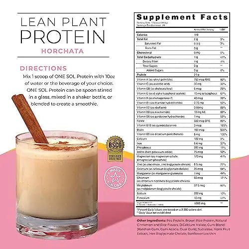 One Sol Lean Plant Protein Powder Horchata, Low Carb, Gluten Free - TrustMedUSA