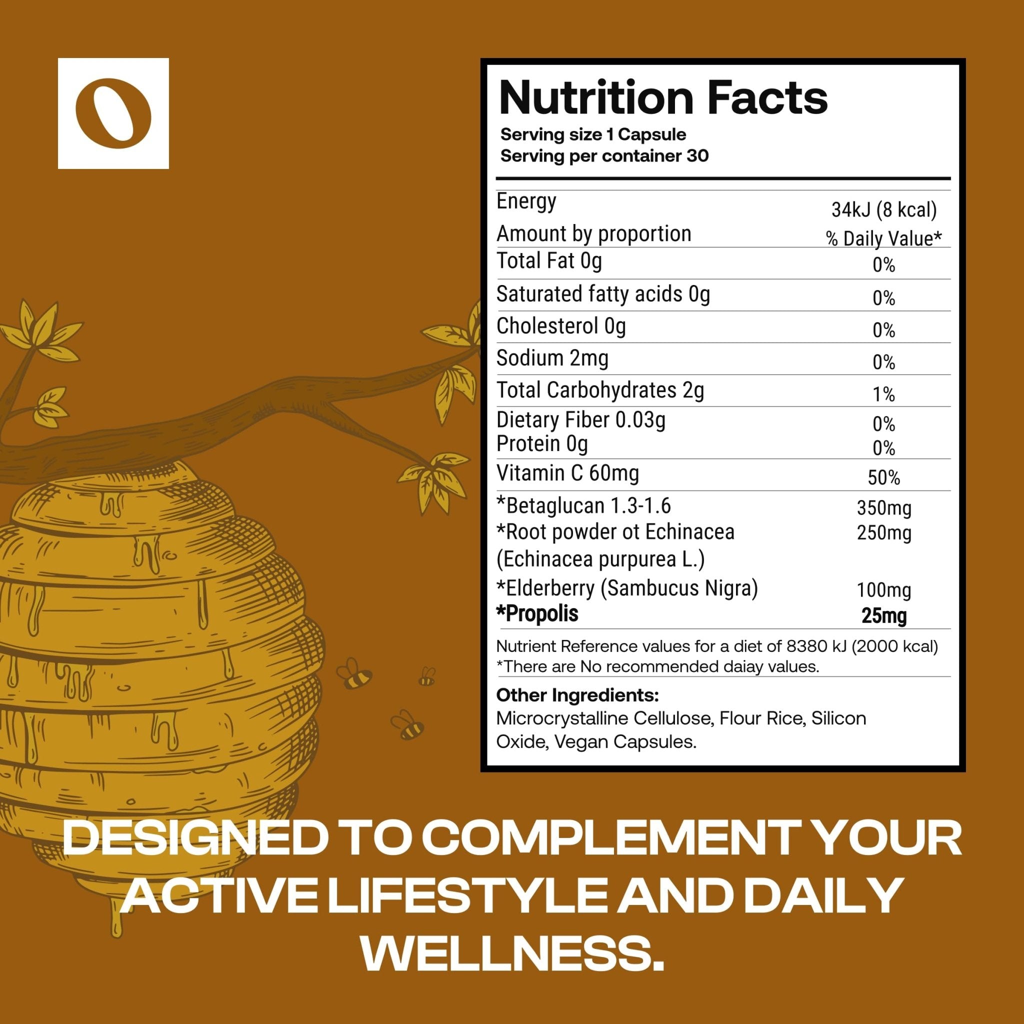 Only Nutri Labs Bee Propolis Dietary Supplement, with Elderberry, Echinacea, Vitamin C and Beta Glucans - Daily Wellness Capsules for Adults (60 Count) - TrustMedUSA