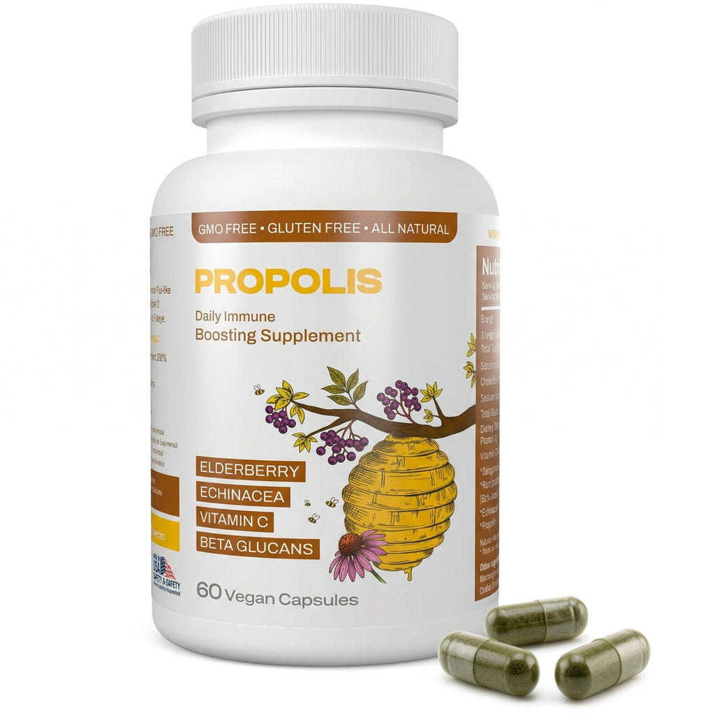 Only Nutri Labs Bee Propolis Dietary Supplement, with Elderberry, Echinacea, Vitamin C and Beta Glucans - Daily Wellness Capsules for Adults (60 Count) - TrustMedUSA