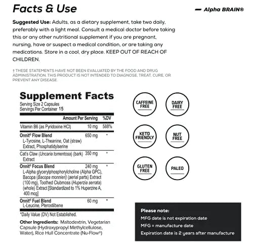 ONNIT Alpha Brain (60ct) - Over 1 Million Bottles Sold - Premium Nootropic Brain Supple - TrustMedUSA