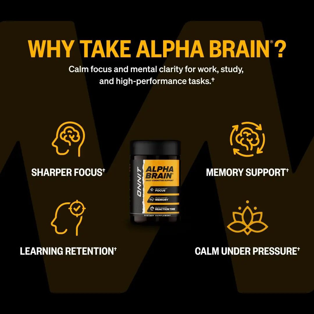 ONNIT Alpha Brain Nootropic Brain Supplement for Focus, Memory, Mental Clarity, Cognitive Support with L-Theanine and Vitamin B6, 90 Count - TrustMedUSA