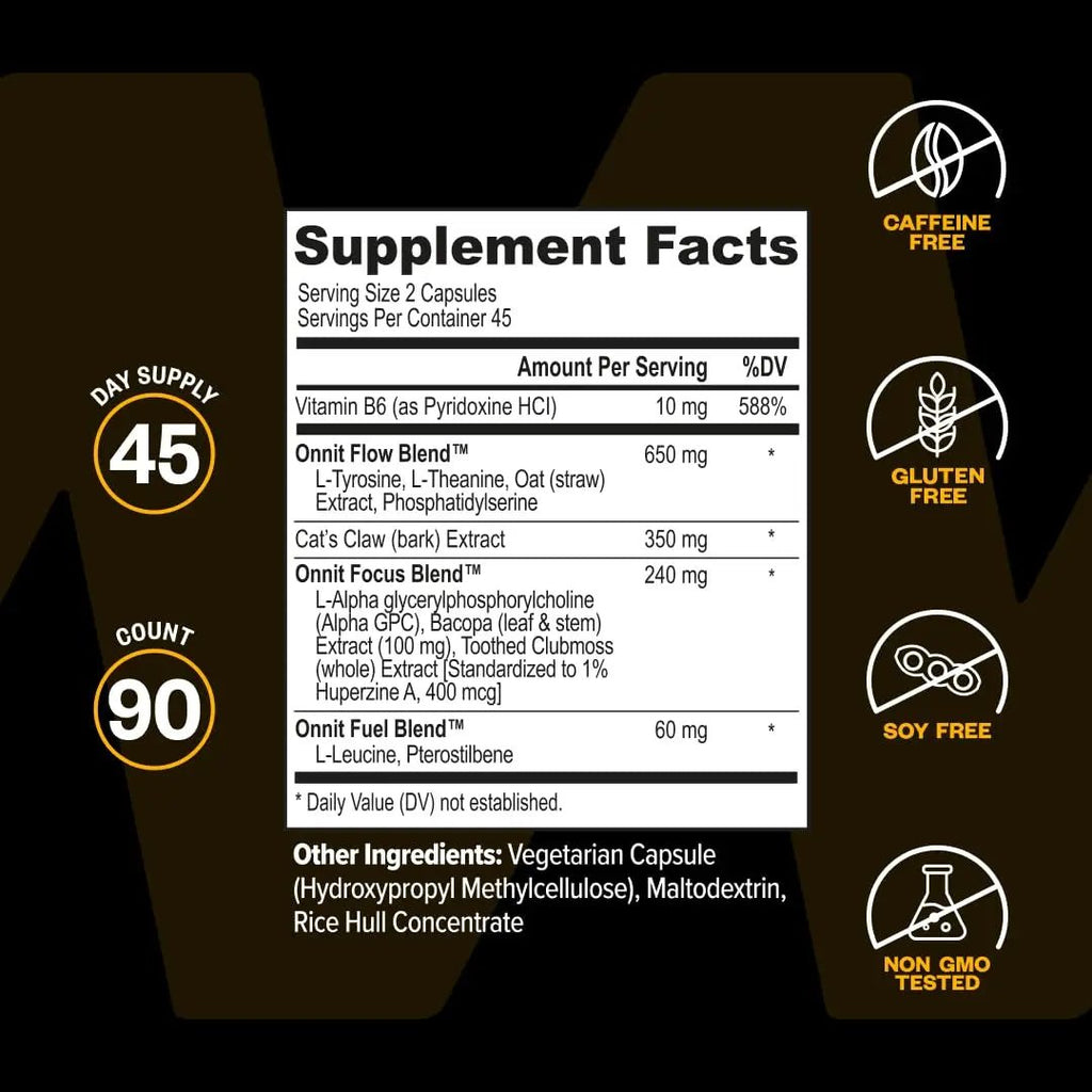ONNIT Alpha Brain Nootropic Brain Supplement for Focus, Memory, Mental Clarity, Cognitive Support with L-Theanine and Vitamin B6, 90 Count - TrustMedUSA