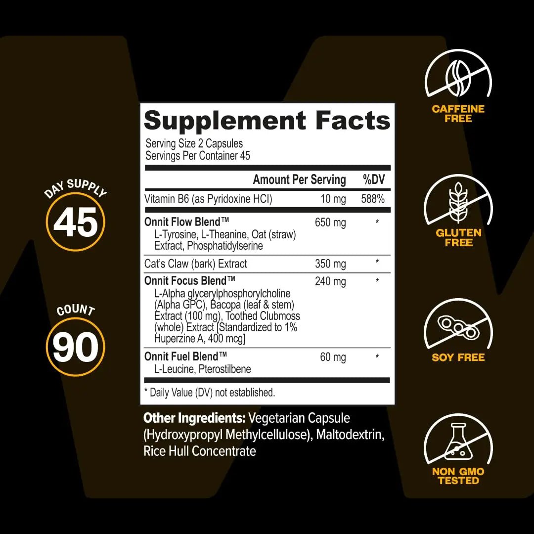 ONNIT Alpha Brain Nootropic Brain Supplement for Focus, Memory, Mental Clarity, Cognitive Support with L-Theanine and Vitamin B6, 90 Count - TrustMedUSA