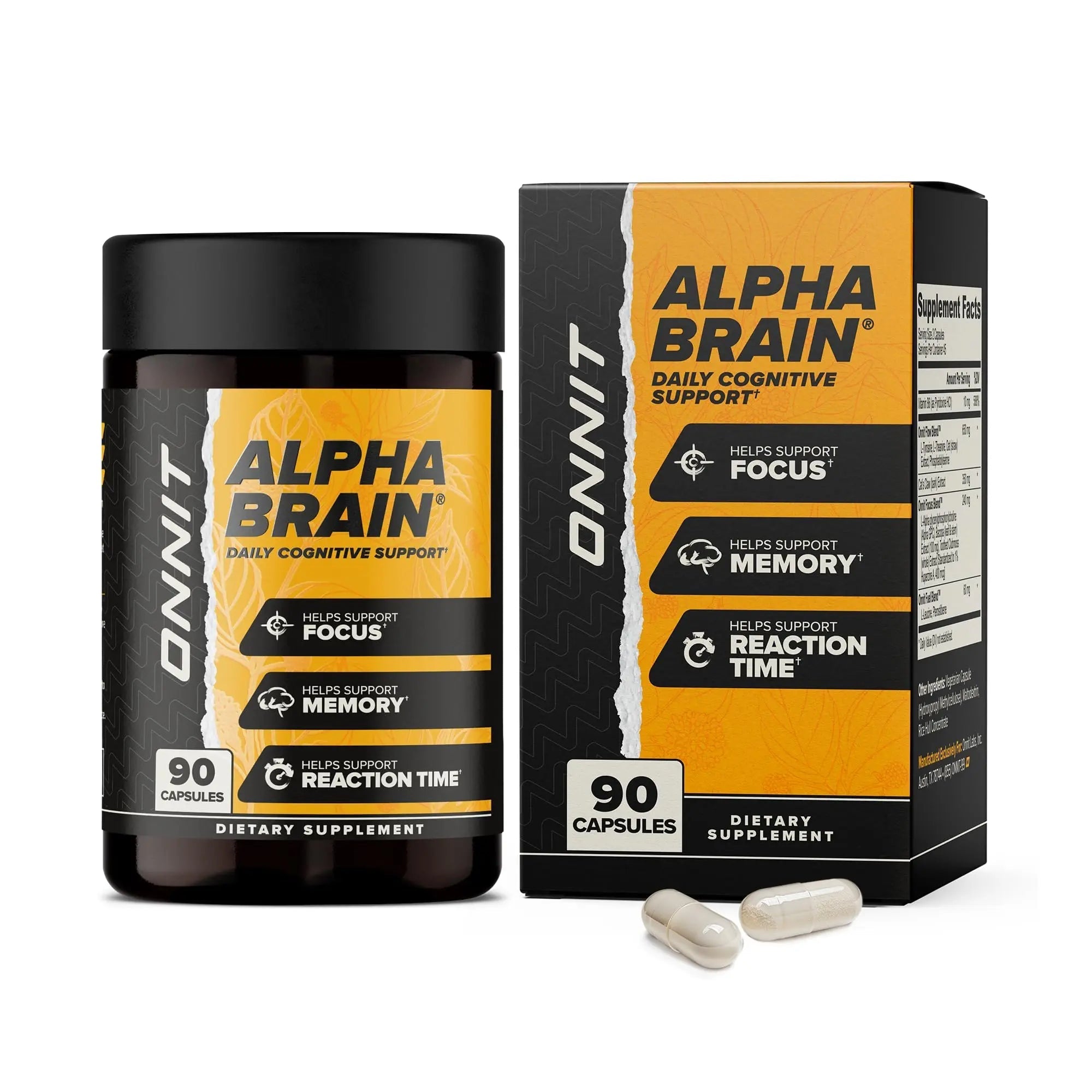 ONNIT Alpha Brain Nootropic Brain Supplement for Focus, Memory, Mental Clarity, Cognitive Support with L-Theanine and Vitamin B6, 90 Count - TrustMedUSA