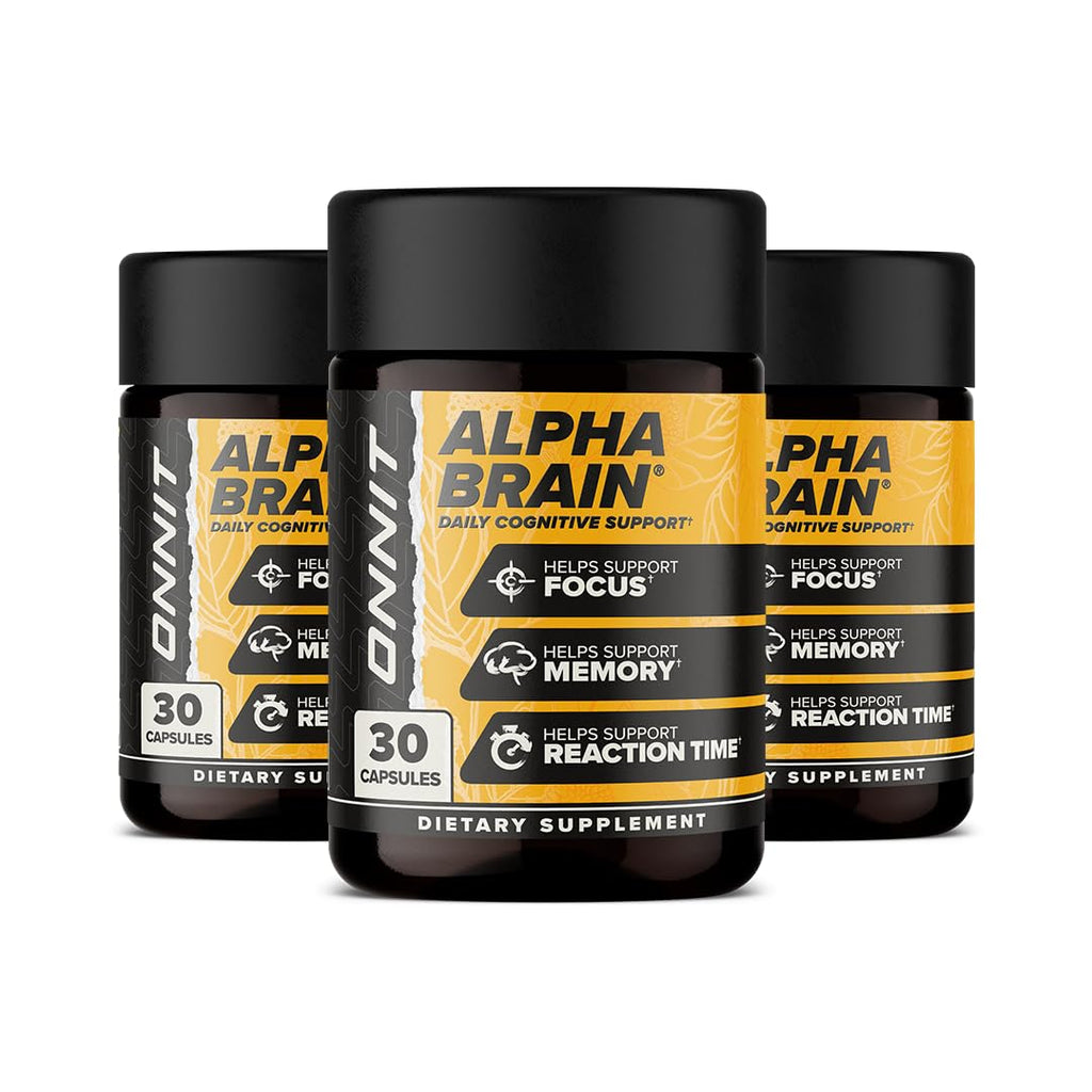 ONNIT Alpha Brain Nootropic Capsules for Men & Women, IGEN Non-GMO Tested Memory, Focus & Mental Clarity, with L-Theanine and Vitamin B6, 30 Count Each, Pack of 3 (90 Capsules) - TrustMedUSA