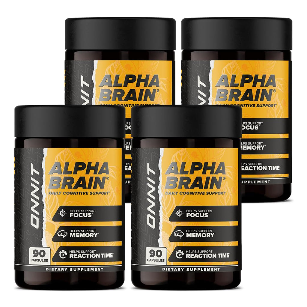 ONNIT Alpha Brain Nootropic Capsules for Men & Women, IGEN Non-GMO Tested Memory, Focus & Mental Clarity, with L-Theanine and Vitamin B6, 90 Count Each, Pack of 4 (360 Capsules) - TrustMedUSA
