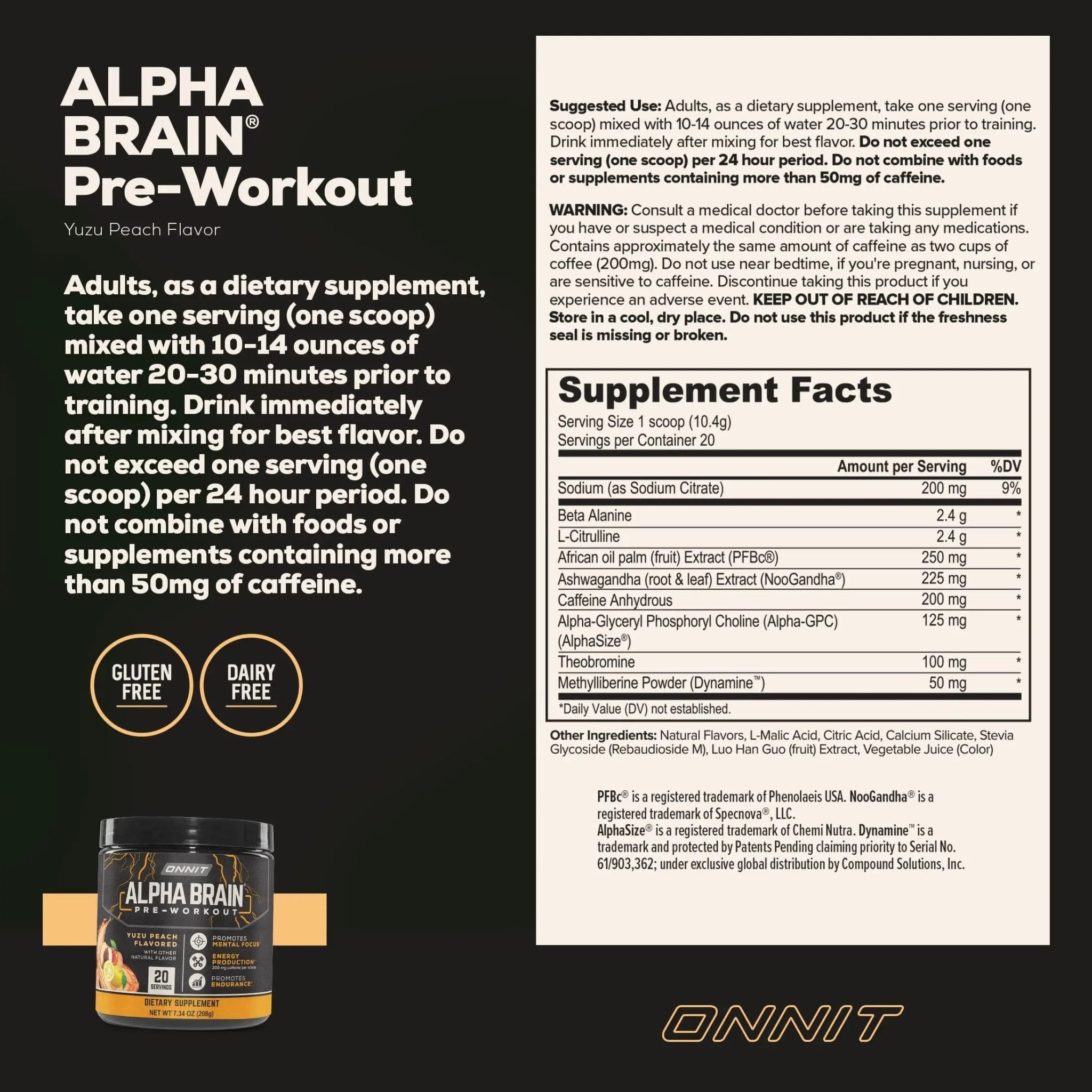 ONNIT Alpha Brain Pre-Workout - Yuzu Peach (20 Serving Tub) - TrustMedUSA
