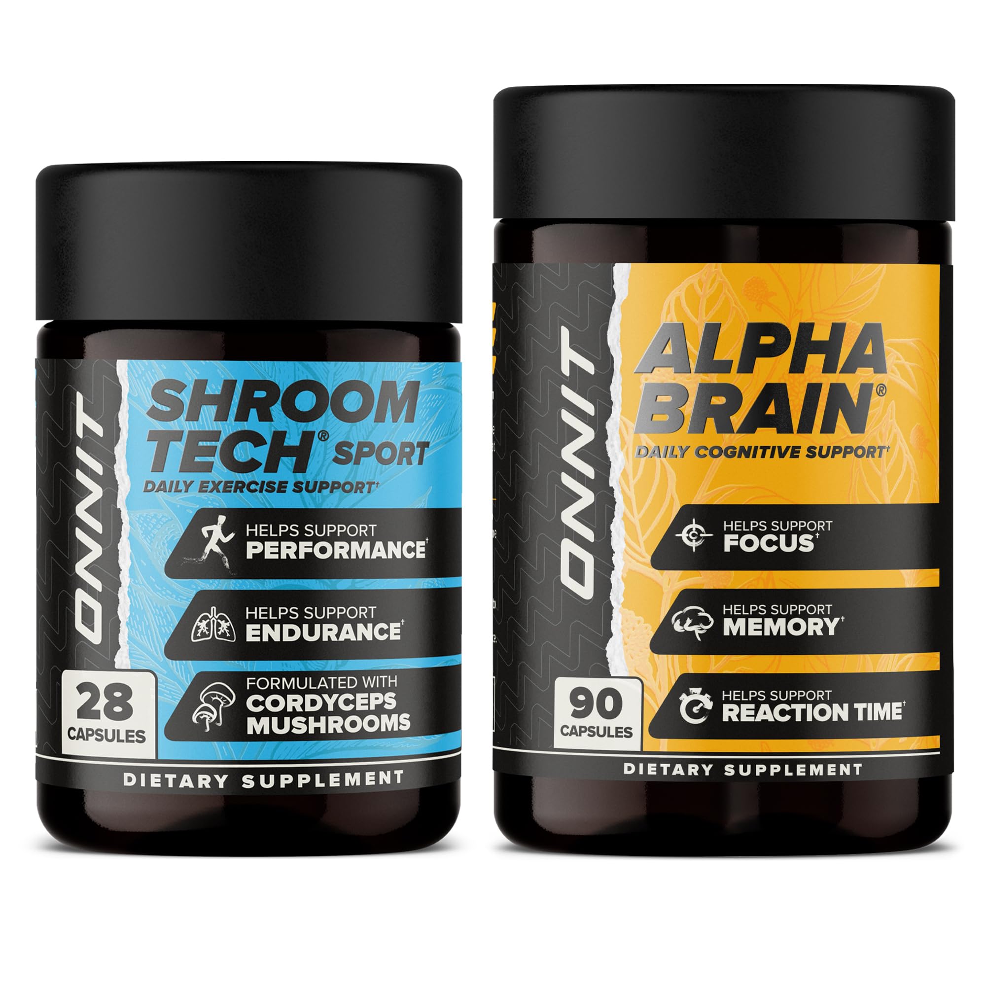 ONNIT Cognitive & Endurance Support Bundle: Alpha Brain Nootropic Capsules (90 Count) + Shroom Tech Sport Exercise Support Capsules (28 Count), IGEN Non-GMO Tested Focus, Energy & Endurance, 2 Pack - TrustMedUSA