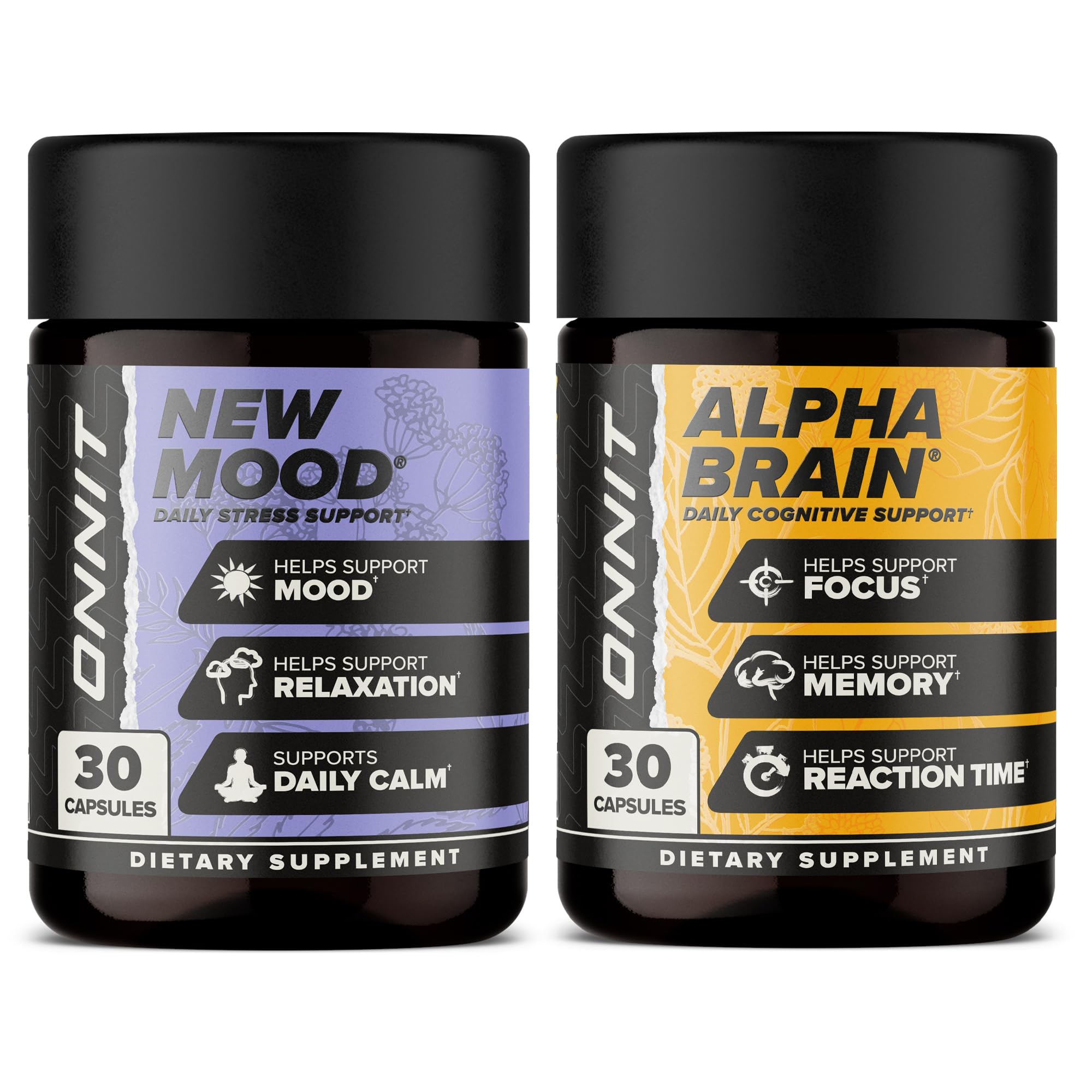 ONNIT Cognitive & Mood Support Bundle: Alpha Brain Nootropic Capsules (30 Count) + New Mood Stress Support Capsules (30 Count), IGEN Non-GMO Tested Focus, Mental Clarity, Relaxation & Sleep, 2 Pack - TrustMedUSA
