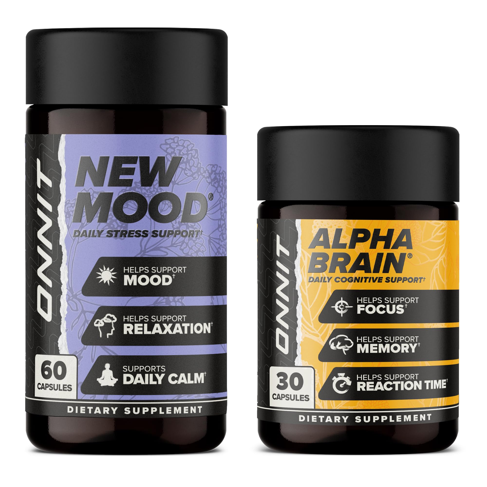 ONNIT Cognitive & Mood Support Bundle: Alpha Brain Nootropic Capsules (30 Count) + New Mood Stress Support Capsules (60 Count), IGEN Non-GMO Tested Focus, Mental Clarity, Relaxation & Sleep, 2 Pack - TrustMedUSA