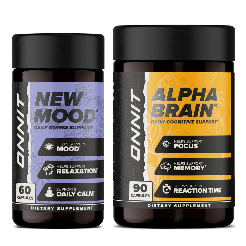 ONNIT Cognitive & Mood Support Bundle: Alpha Brain Nootropic Capsules (90 Count) + New Mood Stress Support Capsules (60 Count), IGEN Non-GMO Tested Focus, Clarity, Relaxation & Sleep, Pack of 2 - TrustMedUSA