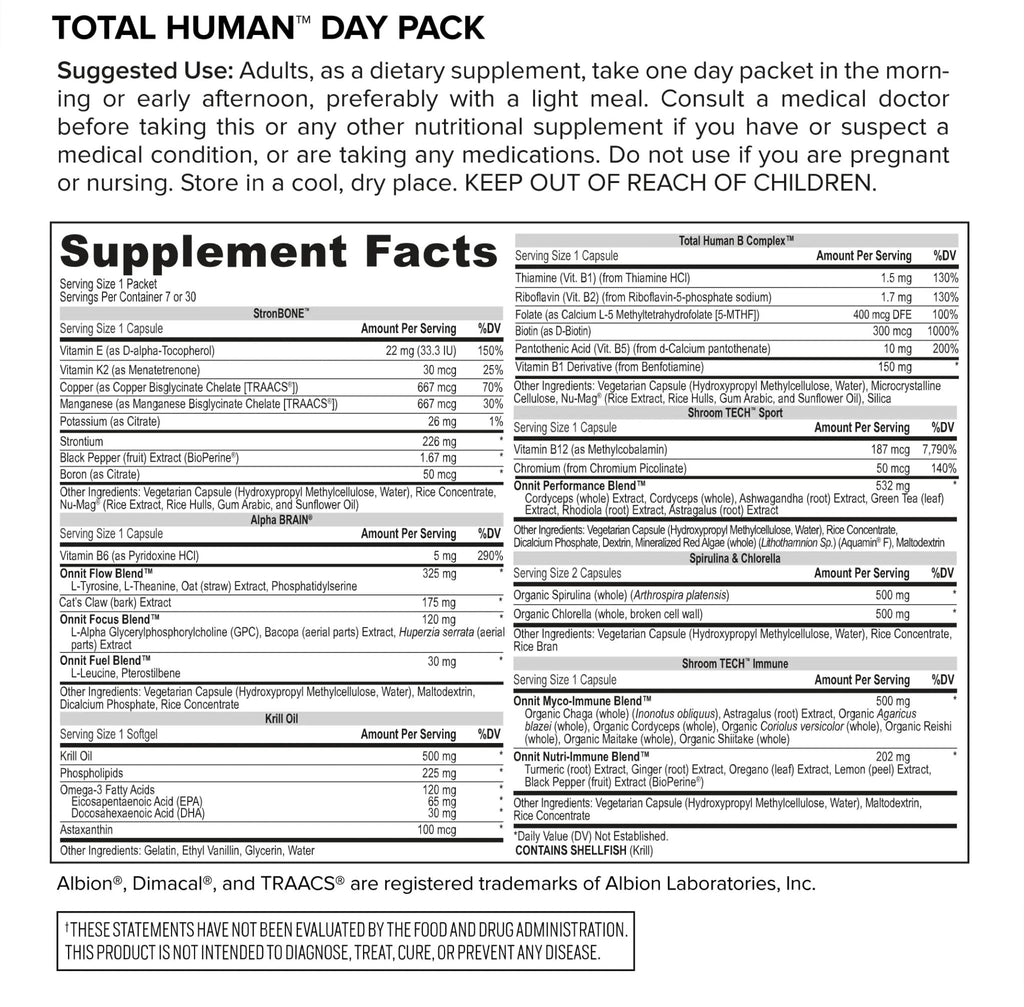 ONNIT Total Human Day and Night Vitamin Packs for Men and Women,Capsule, 30-Day - TrustMedUSA