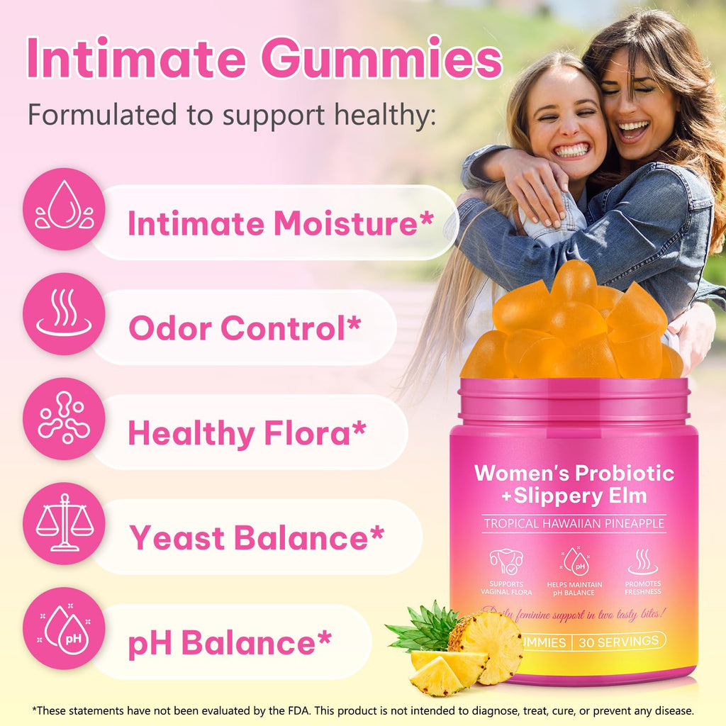 Onznoz Feminine Balance Gummies for Women, Vaginal Probiotics with Prebiotics & Lactobacillus Probiotic Blend, Supports pH Balance & Immune Health, Womens Probiotic Slippery Elm - TrustMedUSA