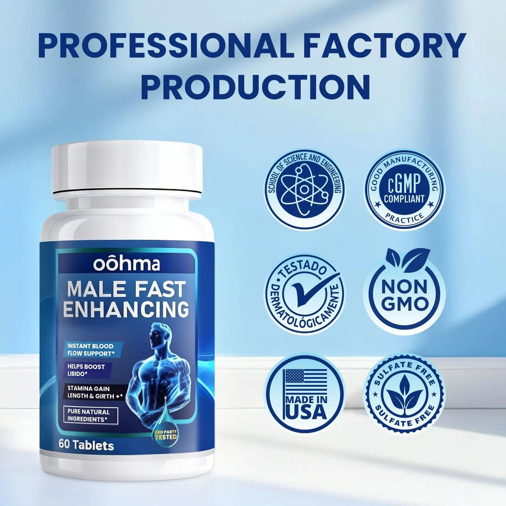 Oohma New Male Enhancing Supplement, Designed to be Fast Acting for Blood Flow to Gain Length & Girth + Stamina, Maca, Epimedium, and Other Natural Ingredients, 3rd Party Tested Supplement 60 Tablets - TrustMedUSA