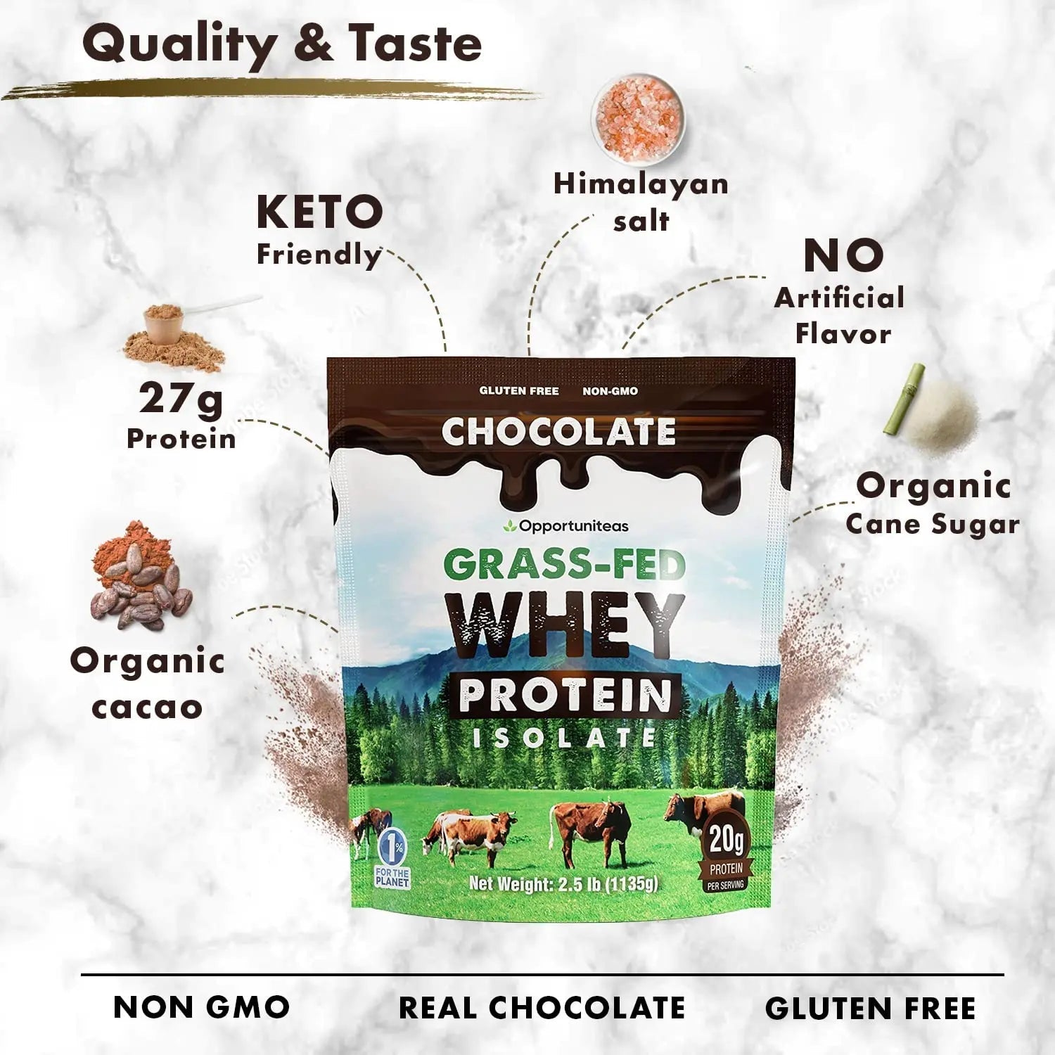 Opportuniteas Chocolate Whey Protein Powder - Grass Fed Whey Isolate + Organic Cacao - TrustMedUSA