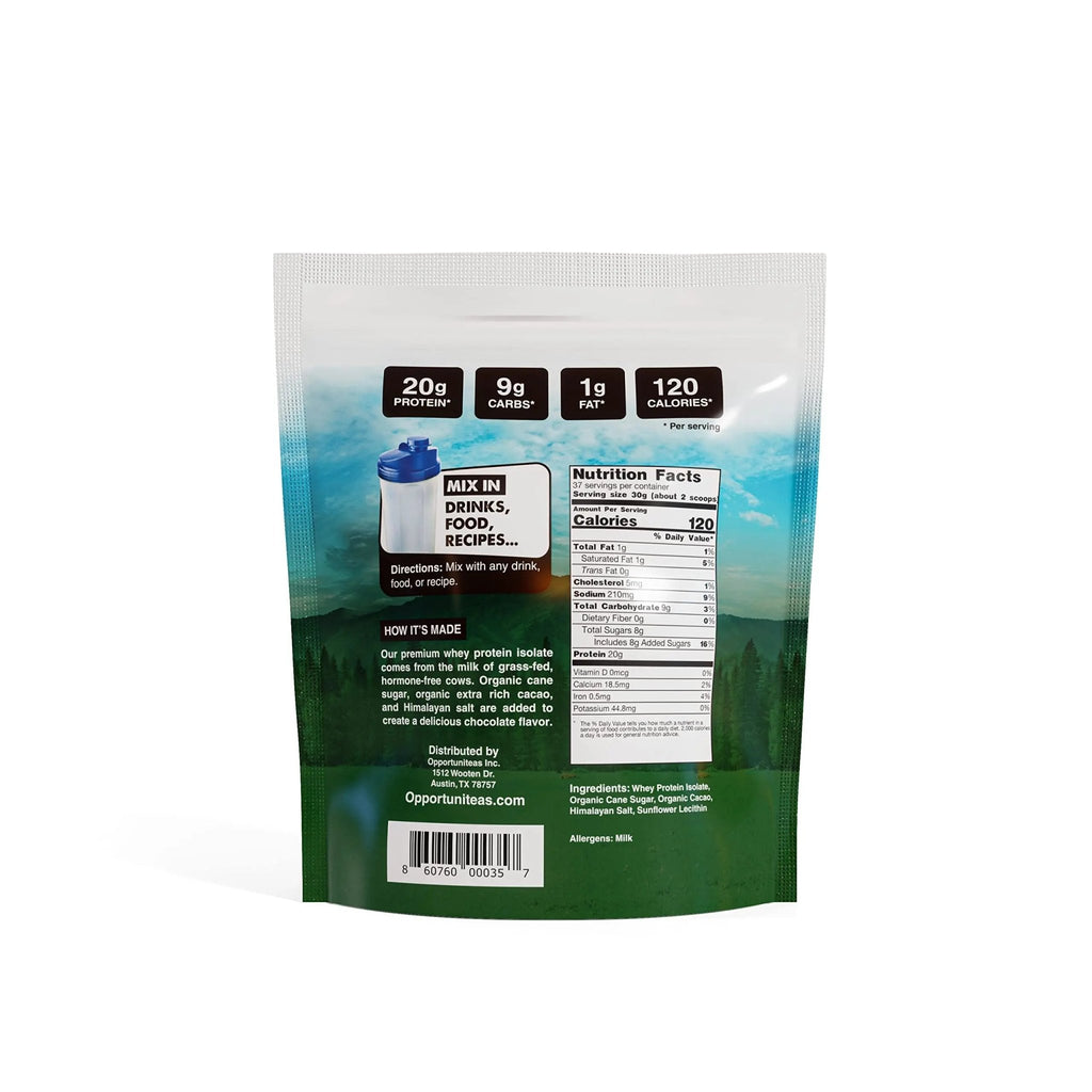 Opportuniteas Chocolate Whey Protein Powder - Grass Fed Whey Isolate + Organic Cacao - TrustMedUSA