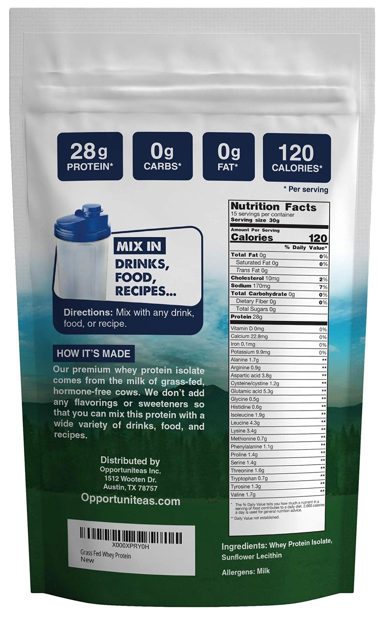 Opportuniteas Grass Fed Whey Protein Isolate Powder - Unflavored Whey Protein Isolate - TrustMedUSA