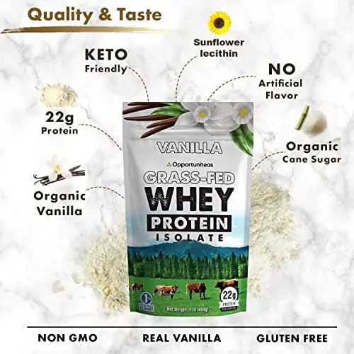 Opportuniteas Vanilla Whey Protein Powder - Grass Fed Whey Isolate + Real Sugar & Vanilla - TrustMedUSA