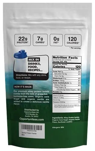 Opportuniteas Vanilla Whey Protein Powder - Grass Fed Whey Isolate + Real Sugar & Vanilla - TrustMedUSA
