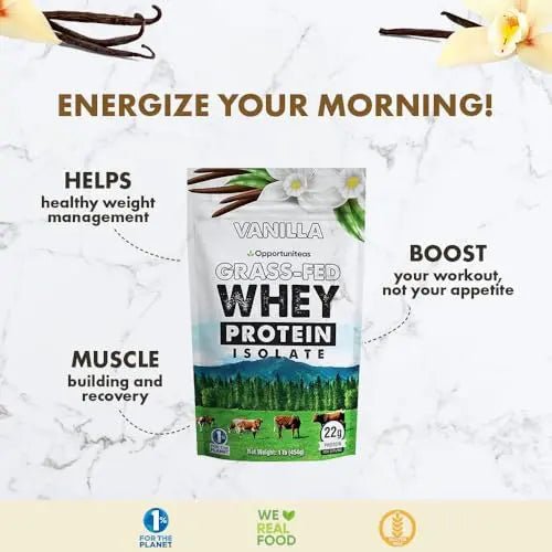 Opportuniteas Vanilla Whey Protein Powder - Grass Fed Whey Isolate + Real Sugar & Vanilla - TrustMedUSA