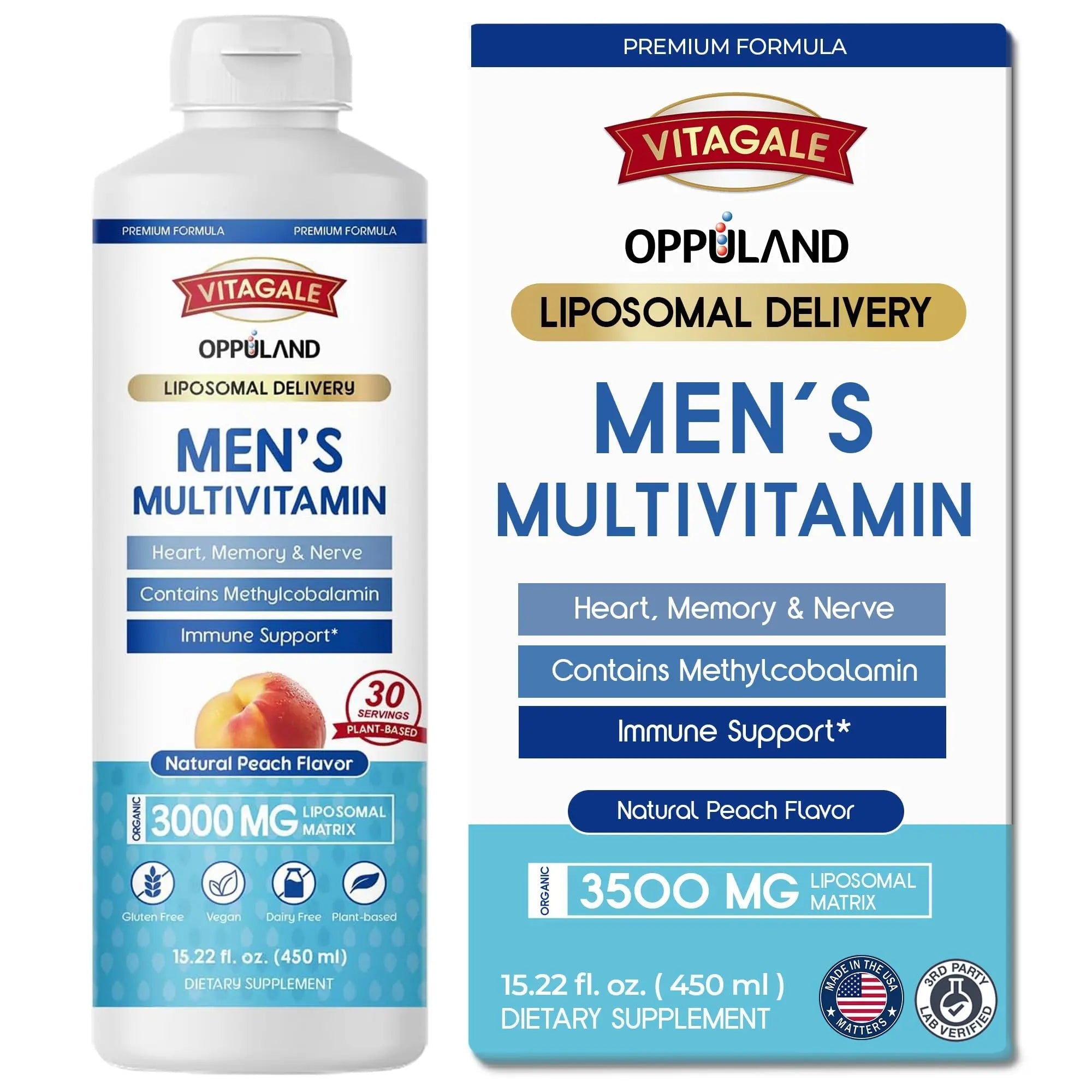 oppuland - Men's Multivitamin - Liquid Supplement - Liposomal Delivery - Daily Multi Vitamin with Biotin B Complex Omega-3 - Hair & Nail Support Vitamin - TrustMedUSA