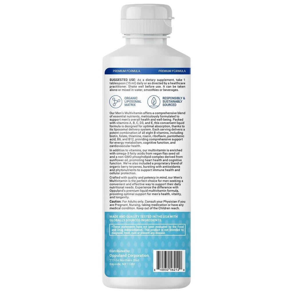 oppuland - Men's Multivitamin - Liquid Supplement - Liposomal Delivery - Daily Multi Vitamin with Biotin B Complex Omega-3 - Hair & Nail Support Vitamin - TrustMedUSA