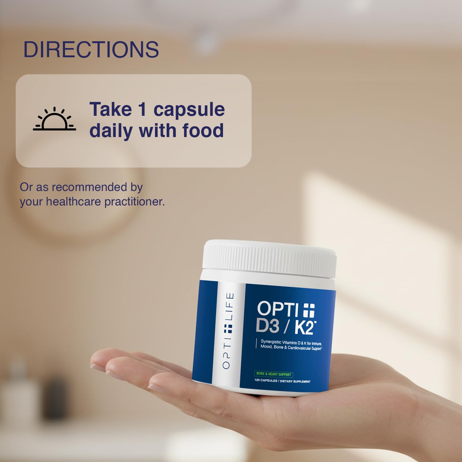 Opti + D3/K2 Supplement | Bone Health, Cardiovascular Wellness and Immune Support* Supplement | Vitamin D3 K2 Daily Support | 120 Capsules/120 Servings - Maple Wellness Supplements