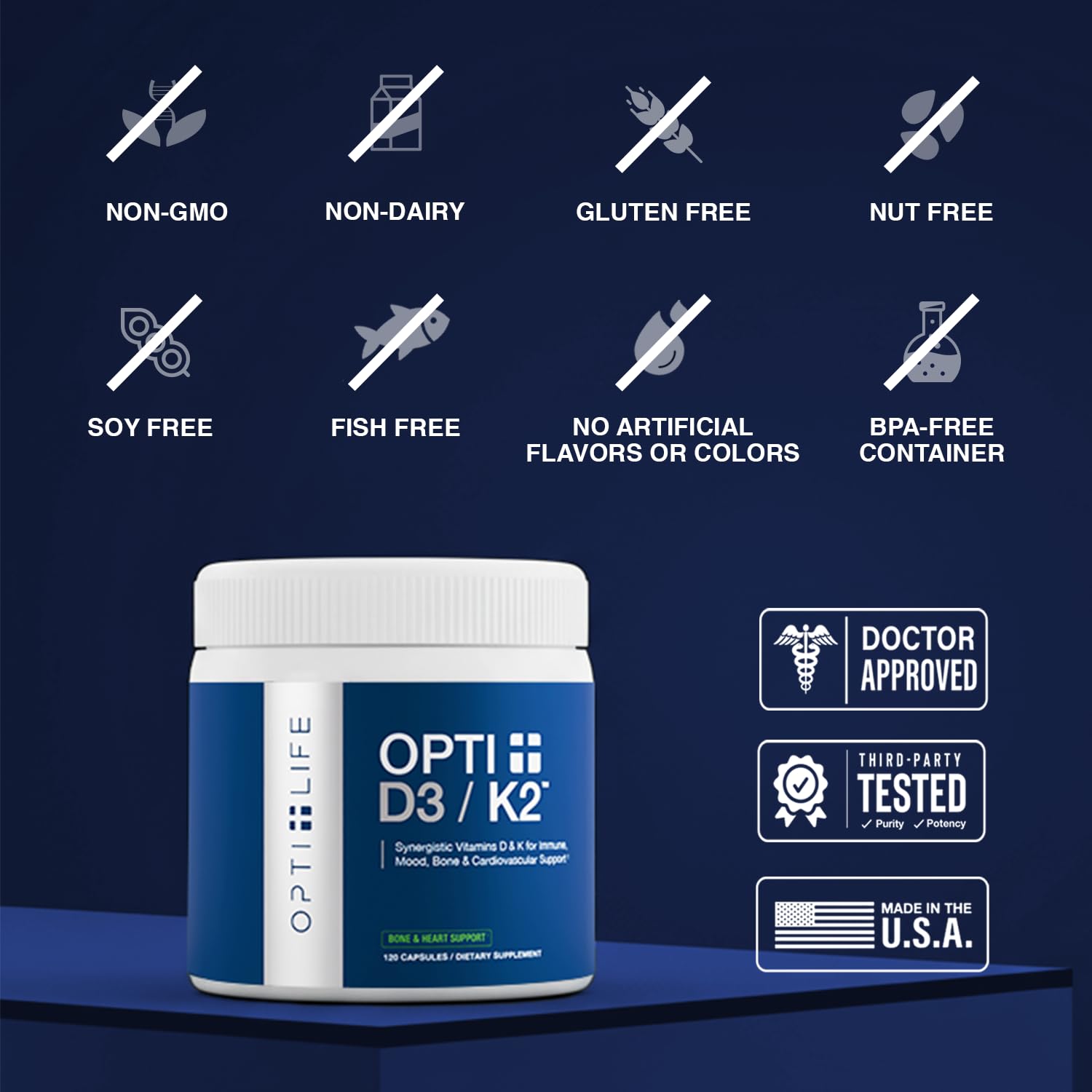 Opti + D3/K2 Supplement | Bone Health, Cardiovascular Wellness and Immune Support* Supplement | Vitamin D3 K2 Daily Support | 120 Capsules/120 Servings - Maple Wellness Supplements