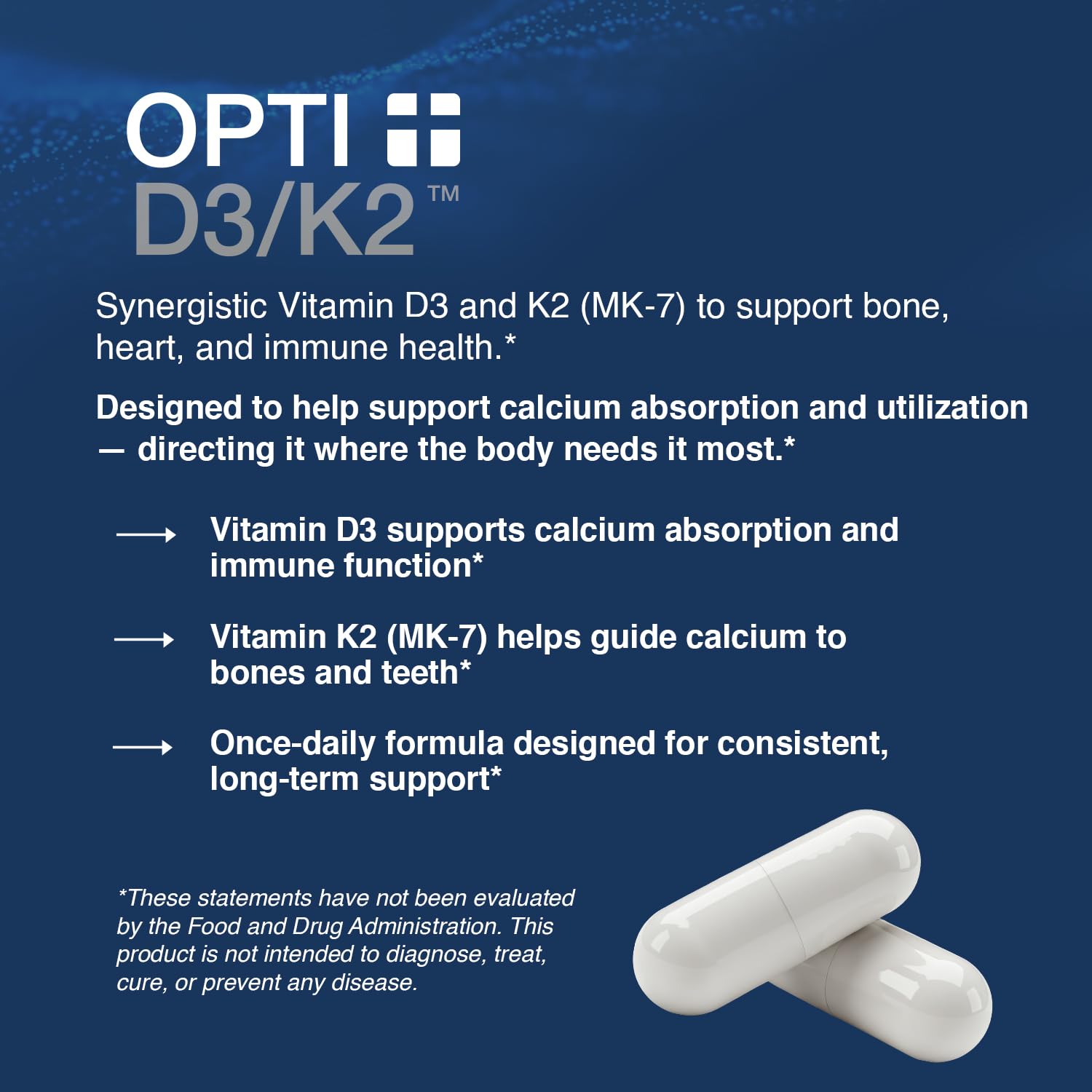 Opti + D3/K2 Supplement | Bone Health, Cardiovascular Wellness and Immune Support* Supplement | Vitamin D3 K2 Daily Support | 120 Capsules/120 Servings - Maple Wellness Supplements