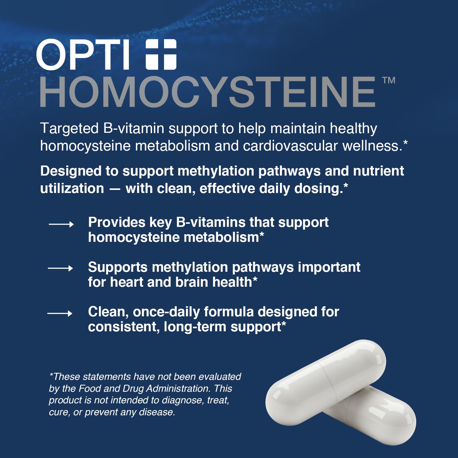 Opti + Homocysteine Capsules | Daily Brain and Heart Health Supplements* | Brain Supplement with Methylcobalamin & Methylfolate | 60 capsules/30 Servings - TrustMedUSA
