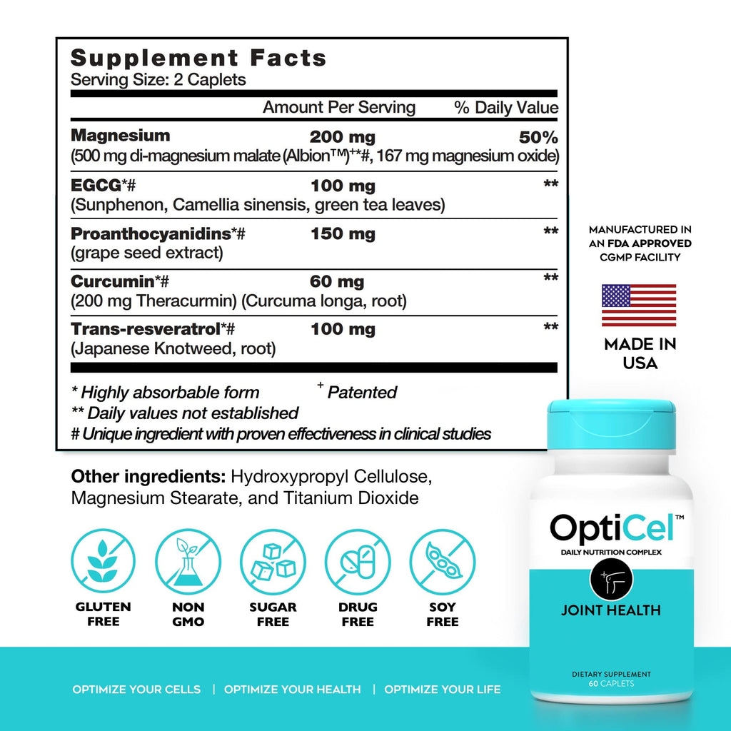 OptiCel Joint Health - Joint Support Supplement, Promotes Easy Movement, Joint Pain Supplement, Supports Muscle Health & Mobility, All Natural, Plant-Based & Non-GMO, 60 Capsules - TrustMedUSA