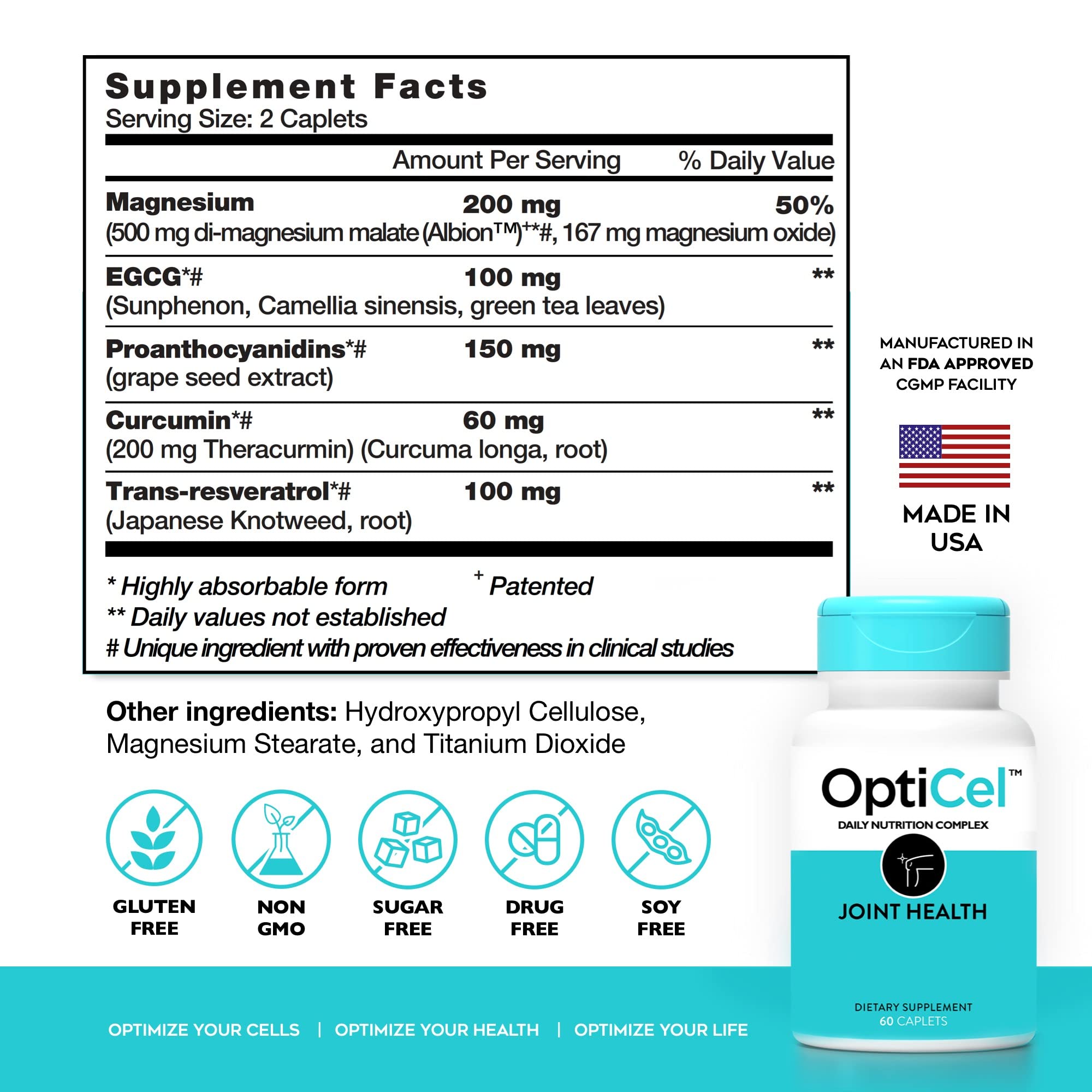 OptiCel Joint Health - Joint Support Supplement, Promotes Easy Movement, Joint Pain Supplement, Supports Muscle Health & Mobility, All Natural, Plant-Based & Non-GMO, 60 Capsules - TrustMedUSA