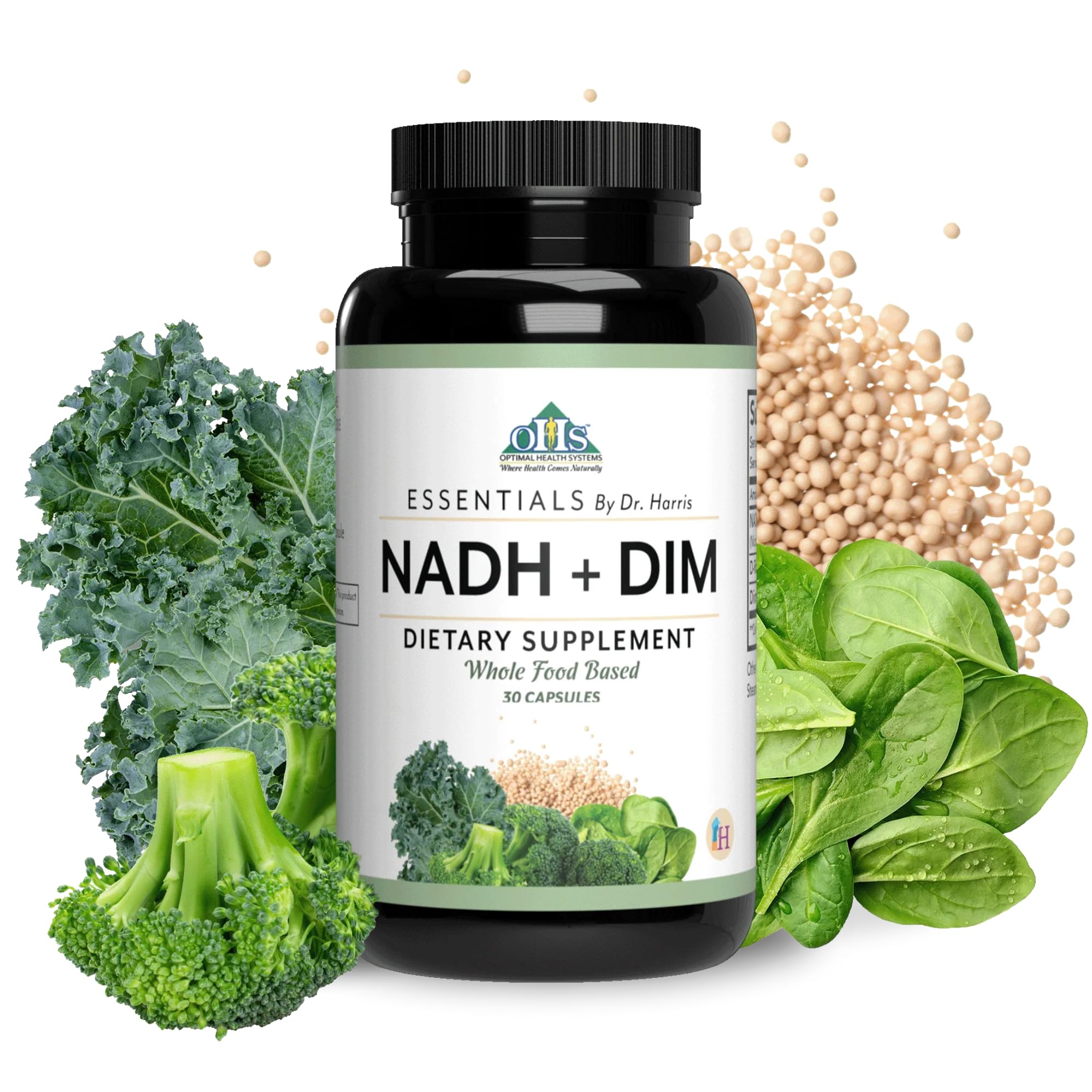 Optimal Health Systems NADH + DIM | Dr. Harris Essentials | Energy + Neurotransmitter Support | Plant-Based | Mental Clarity, Concentration, & Memory Supplement | 30 Capsules - TrustMedUSA